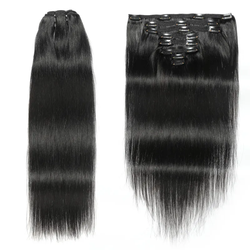 Brazilian 100% Human Hair Clip In Hair Extensions Silky Straight Indian Raw Virgin Hair 8 Pieces/set