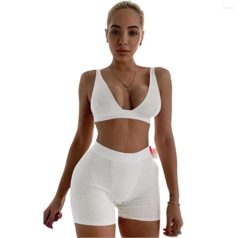 Women's Two Piece Pants 2023 Fitness Sporty Women Tracksuit Sleeveless V-neck Tank Stretchy Leggings Ribbed Bra 2 Set Solid Streetwear