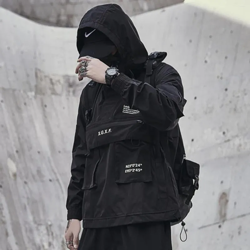 Mäns jackor Lossa vårlastrockar Män Taktisk funktion Pullover Multi-Pocket Hoody Windbreaker Streetwear