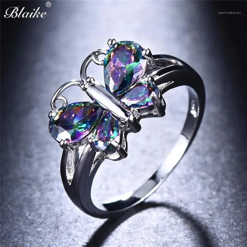 Blaike Multicolor Butterfly Wing Zircon Rings for Women Silver Color Engagement Jewelry Birthstone Valentine Gifts1264K