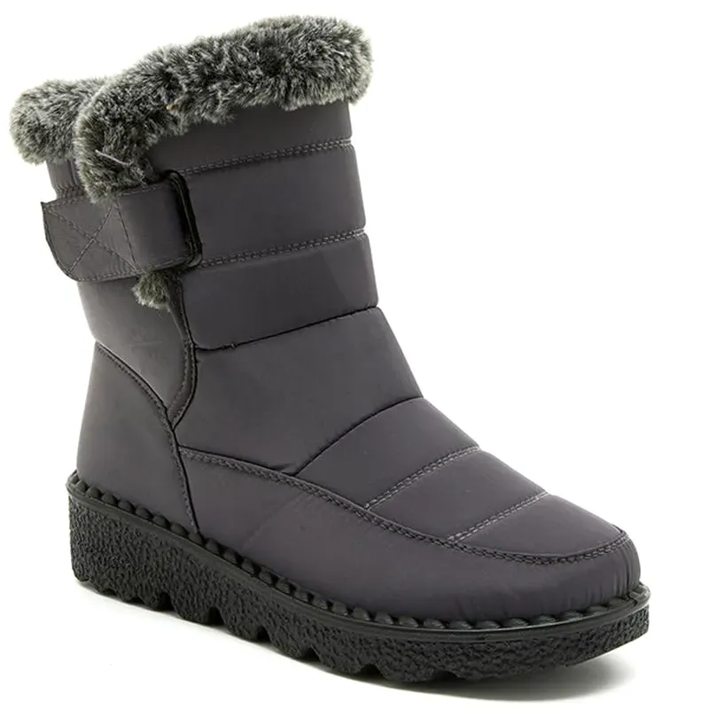 Gratis frakt Vattentät snöstövlar Designer Gray Navy Women Winter Warm Plush Ankel Booties Front Zipper Non Slip Cotton Paddo Outdoo