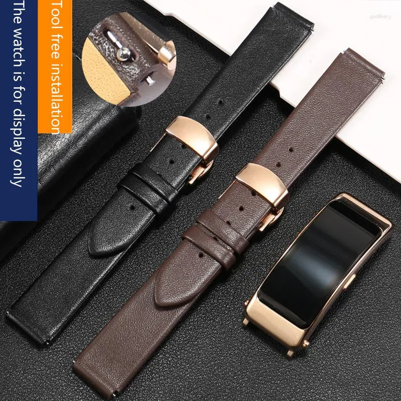 Horlogebanden Vervanging Huawei B6 Echt lederen band B3 B5 Slimme armband Sport Zakelijk Heren en dames Veeriem Vlindergesp A