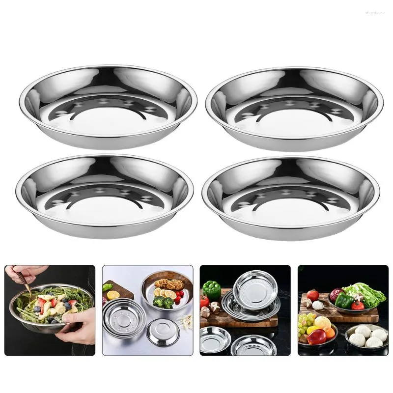 Ensembles de vaisselle 6 pièces disque en acier inoxydable assiette à la maison conception ronde plat plateau à pizza fête porte-fruits Camping couverts Grill