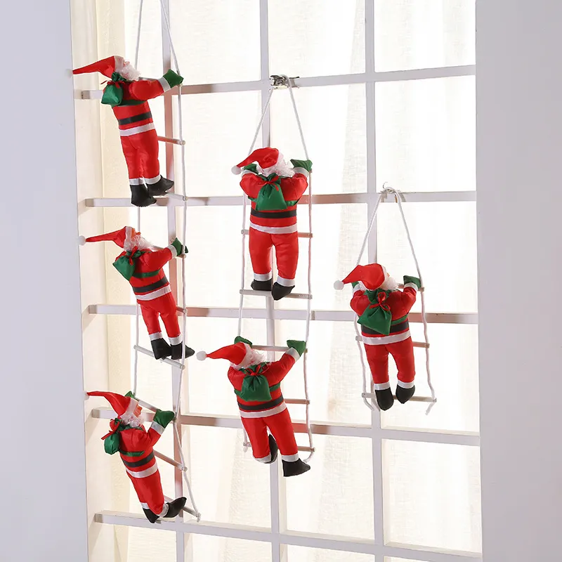Santa Claus Climbing on Rope Ladder Christmas Ornament for Xmas Tree Indoor Outdoor Hanging Ornament Decor Party Home Door Wall Decoration