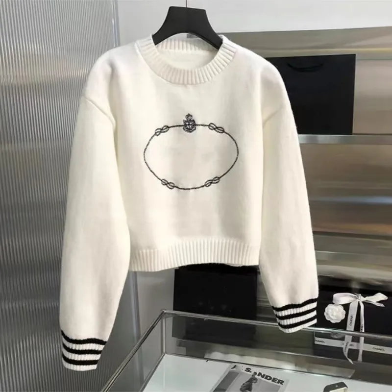 2023 مصمم الصوافز Pullover knitwear Fashion Womens Sweater Sweater Autumn Winter Letter Jacquard Black White Sleeve