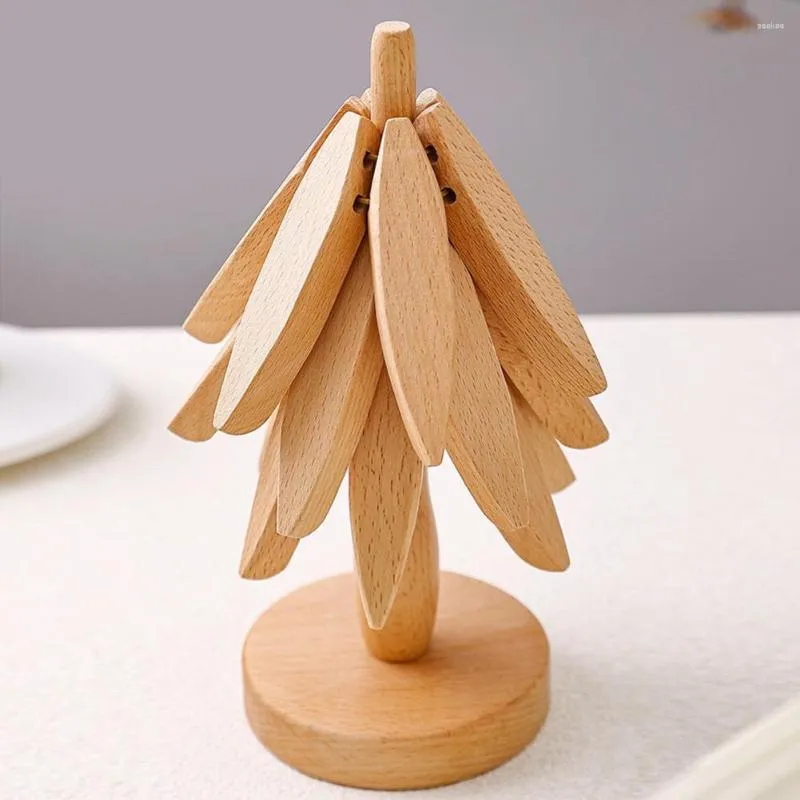 Tappetini da tavolo Accessori da cucina in legno Elegante isolamento termico ispirato all'albero Proteggi con antiscottatura ad alta temperatura per pentola