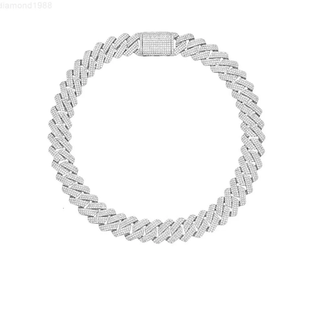 Wysokiej jakości szczegóły niestandardowe 3 rzędowe 15 mm kubańska bransoletka Hiphop Silver Link z Diamentowym Naszyjnikiem Diamond Morsanite Diamond