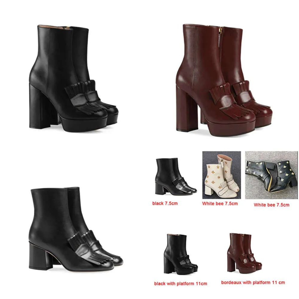 Bottes pour femmes Bottines à plateforme de créateur avec bottes de neige à franges Marmont Bottines à talons hauts Bee Boot Chaussures d'hiver en cuir EU42 NO29