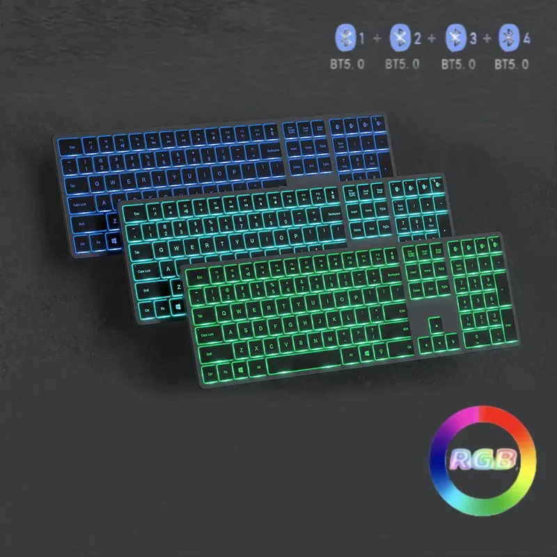 Teclado cobre jogos recarregáveis com luz de fundo de 7 cores multi dispositivo sem fio bluetooth para ipad tablet mecânico 231007