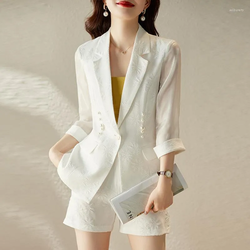 Women's Suits Blue Three-Quarter Sleeve Small Suit Jacket For Women Spring Summer 2023 Fashion Fried Street Shorts Blazers