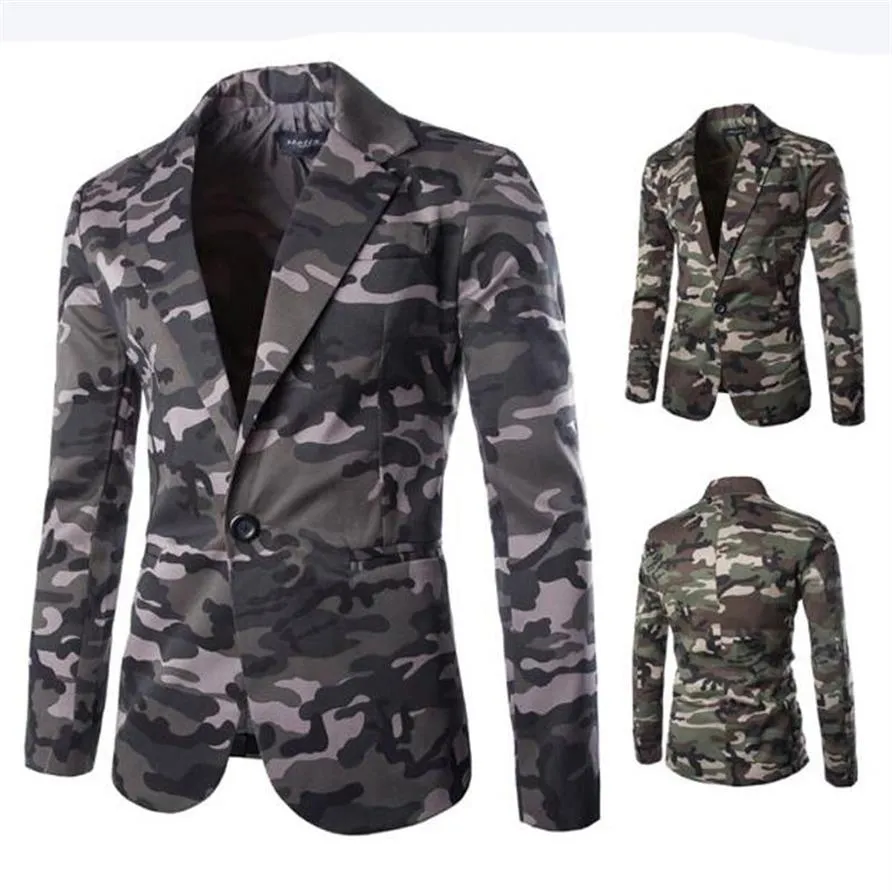 Giacca da uomo nuova giacca slim fit giacca da uomo moda blazer mimetico stile casual giacca militare a bottone singolo per uomo3072