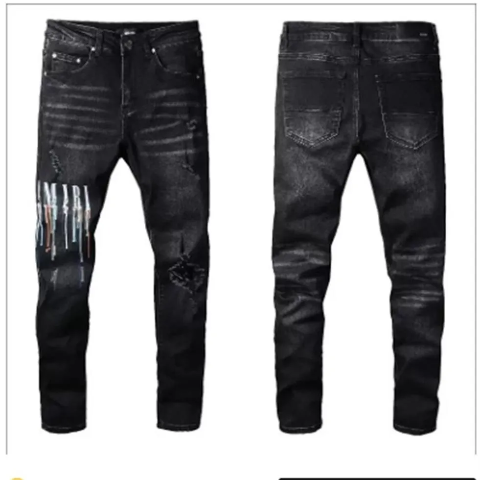 Męskie projektant dżinsów High Elastics w trudnej sytuacji Rowed Slim Fit Motorcycle Biker Denim dla mężczyzn Masowych Black Pants#030265r