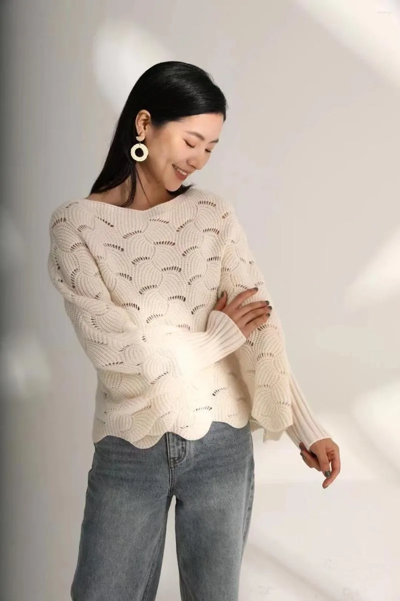 Women's Sweaters Thin Loose Hollow Sweater Street Clothing Knitted V-neck Breathable Versatile Plain