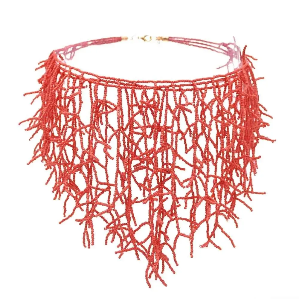 Chokers ręcznie robiony czerwony biały kolor koralowy koraliki koraliki Choker Naszyjnik dla kobiet Indian afrykański kołnierz śliniaków boho biżuteria 231007
