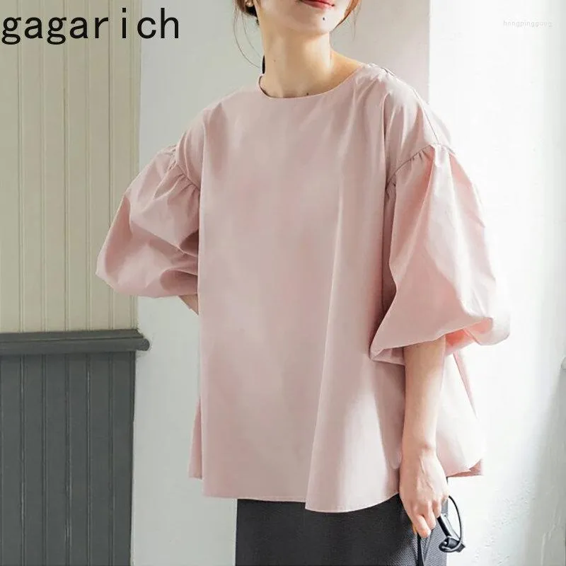 Blouses Femmes Gagarich Japonais Coréen Femmes Blouse Printemps Été Chemise Lâche Manches Bouffantes Pull Crewneck Poupée Top Vêtements