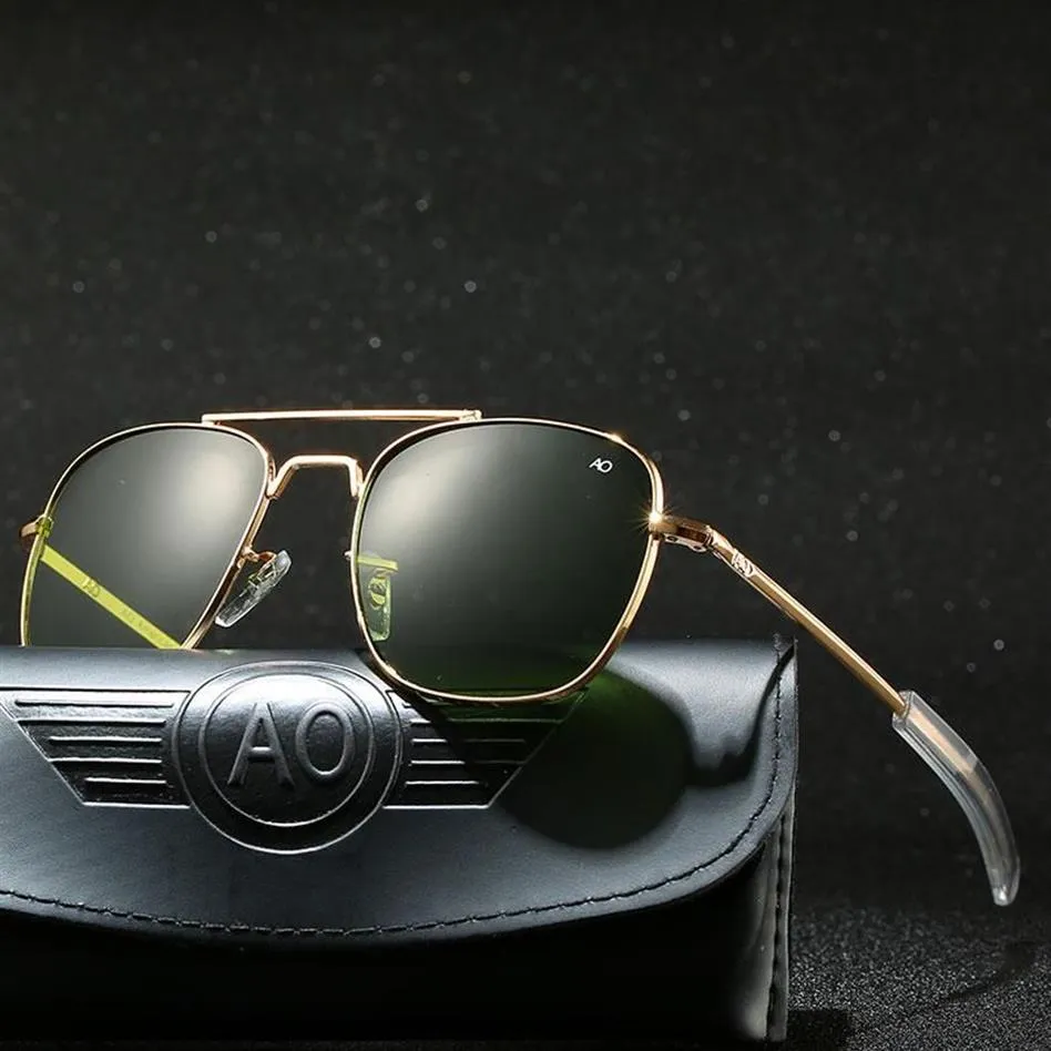 Sunglasses With Case Aviation AO Men Designer Sun Glasses For Male American Army Military Optical Glass Lens Carton180D