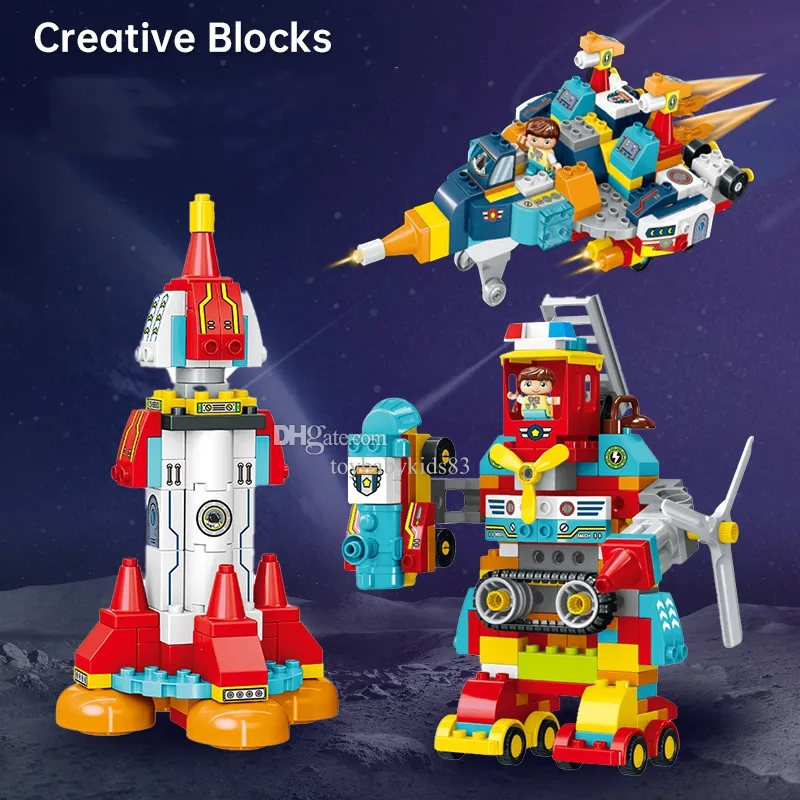 モンテッソーリのおもちゃレンガビルディングブロックカー6IN1トランスロボットモデルテクニックスペースウォーロケットコンストラクション宇宙船おもちゃのクリスマスプレゼント