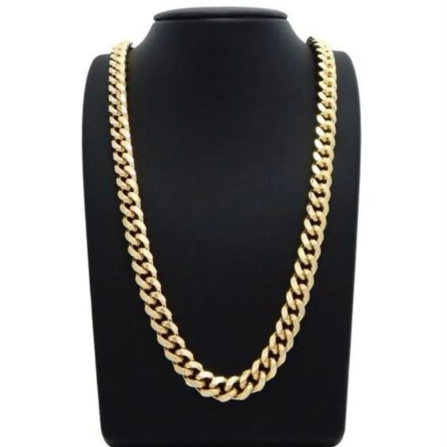 NEW MIAMI CUBAN LINK CURB CHAIN BOX LOCK 14K GOLD PLATED 30