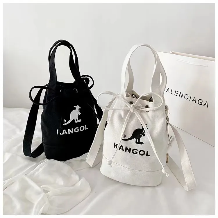 Designer canvas bag women's large capacity kangaroo bucket bag sports casual drawstring crossbody bag