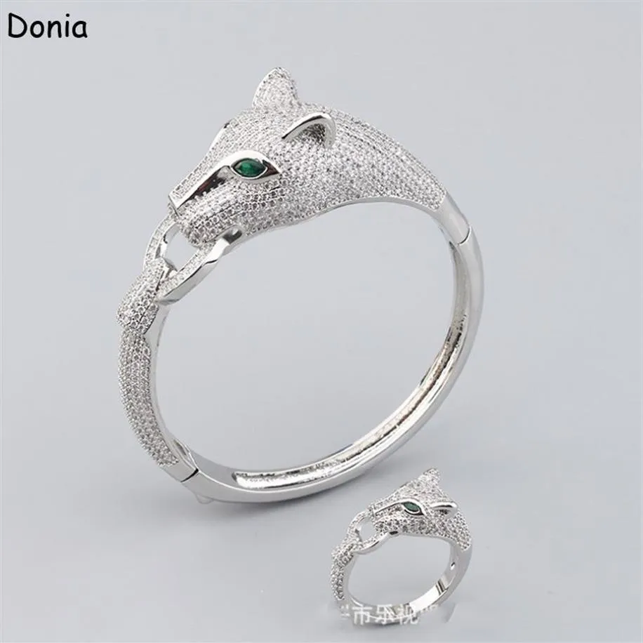 Donia Sieraden luxe armband Europese en Amerikaanse mode klassieke luipaard koper micro-ingelegde zirkoon armband ring set dames desi291D