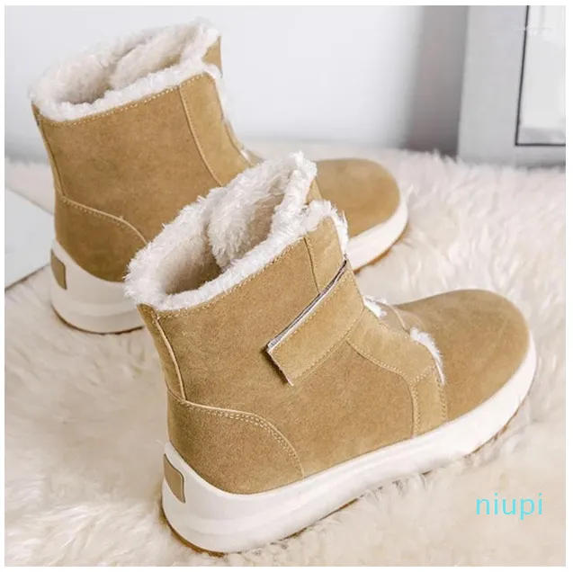 Neige femmes hiver chaud en peluche fausse vache daim cheville moelleux fourrure Sneaker chaussures ski