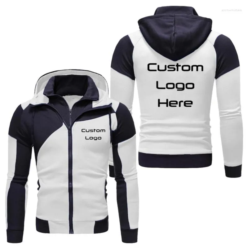 Mannen Hoodies Custom Logo Mode Dubbele Rits Patchwork Lange Mouw Jas Hip Hop Harajuku Kleding Uw