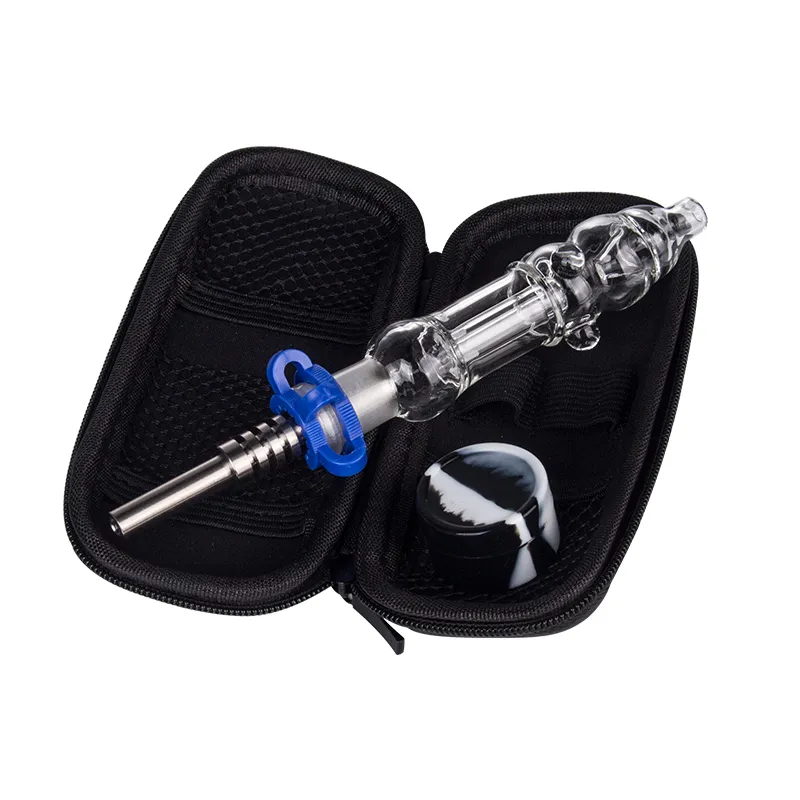 Love_e_cig CSYC NC008 Narguilé Bubbler Tuyaux d'eau en verre Bongs 10mm 14mm Titane Quartz Pince à ongles outil de cire pot de silicium étui à fermeture éclair