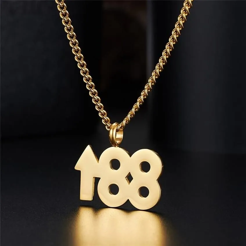 Male Titanium Steel Necklace 88 Up Rising Pendant Simple Number Dangle Chain Unisex Jewelry Gifts Chains328W