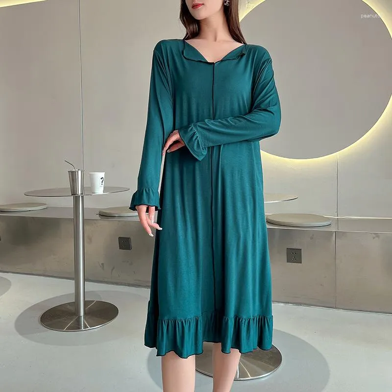 Women's Sleepwear Fdfklak Modal Night Dress Women Lingerie Sexy Spring Summer Long Sleeve Nightgown V-Neck Leisure Girls Nightdress