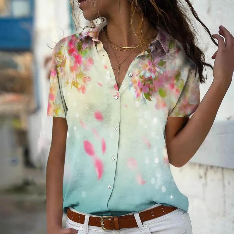 Damskie bluzki damskie elegancka kwiatowa graficzna bluzka dopasowana krótkie rękawowe bluzki