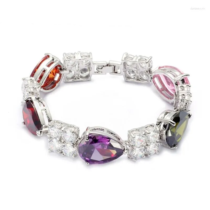 Link Bracelets SHUNXUNZE Big Wedding Charms Bracelet Jewelry & Accessories For Women Pink Peridot Purple Red Cubic Zirconia Rhodium Plated