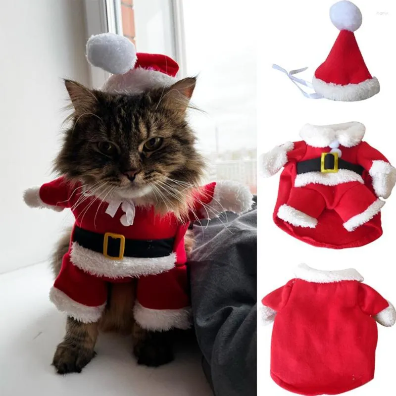 Kedi Kostümleri Noel Yılı Evcil Köpek Giyim Küçük Yavru Yavru Kedi Kış Sıcak Yumuşak Kitty Kıyafetleri için Komik Noel Baba Kıyafetleri