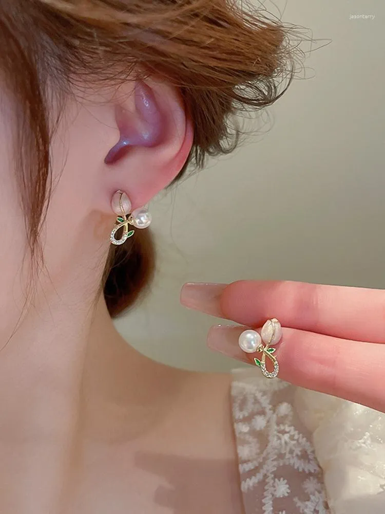 Mahi Rhodium Plated Classic White Artificial Pearl Stud Earrings for W