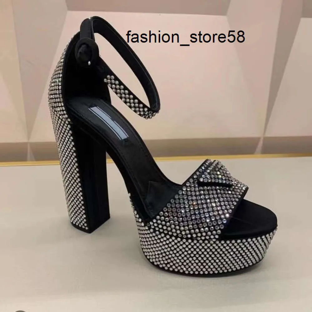 5A casual shoes sandals lady Luxury Designers womens platform heels dress shoes Classic triangle buckle Embellished Ankle strap 13CM metal button high Heeled women