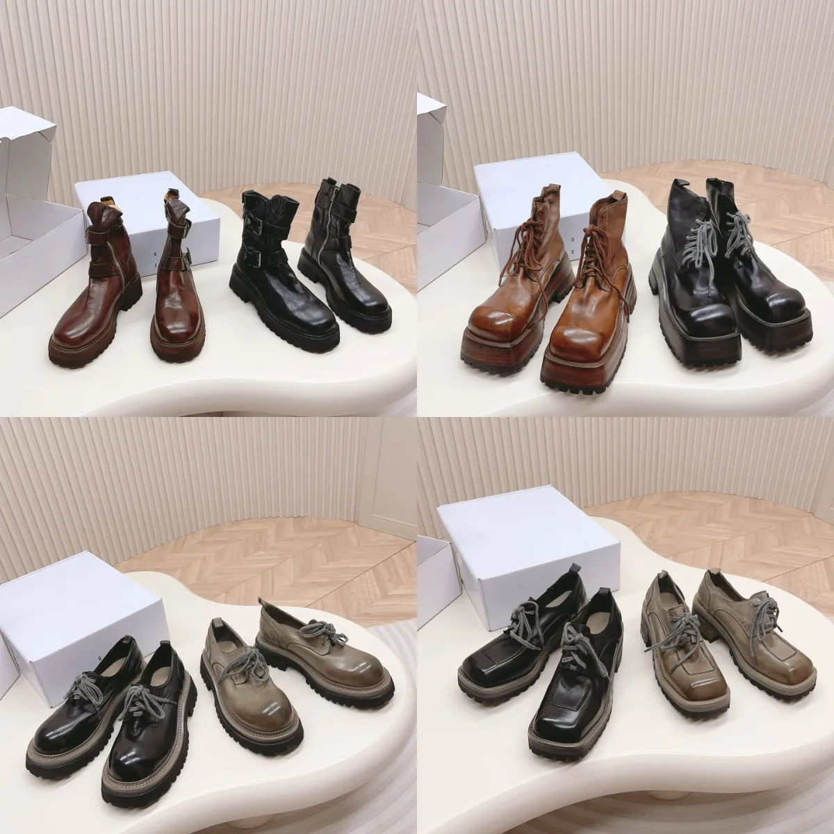 디자이너 신발 Guidi Ghost Emperor Boots 세탁 빈티지 레이스 업 싱글 슈 마틴 부츠 럭셔리 여자 라운드 헤드 프론트 포퍼 짧은 부츠