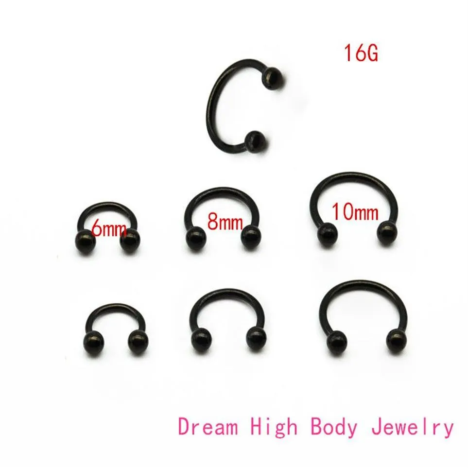 Black Horseshoe 316L Surgical Steel Nostril Nose Ring circular piercing ball Body Jewelry Rings CBR ring earring16G 6MM 8MM 10MM258t