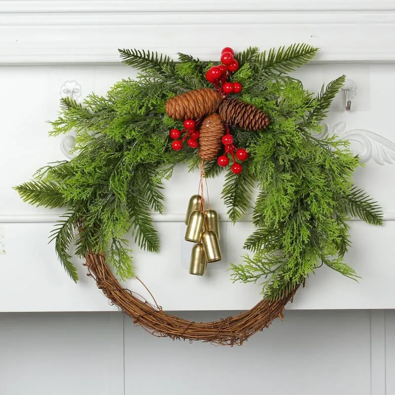 Flores decorativas, corona navideña, simulación de flor, anillo de vid, adornos de cono de pino, decoración de árbol, arreglo de puerta y ventana