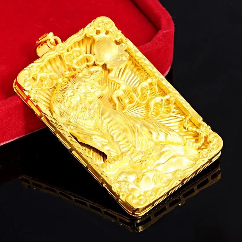 Grand pendentif Totem tigre géométrique avec chaîne en corde, collier classique rempli d'or jaune 18 carats, Hip Hop Rock, cadeau 261I