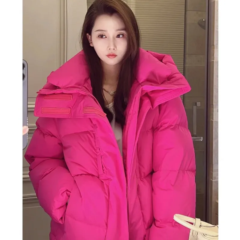 Women's Jackets Loose And Thick Dragon Fruit Color Fried Street Fashion Winter Long Coat Tide