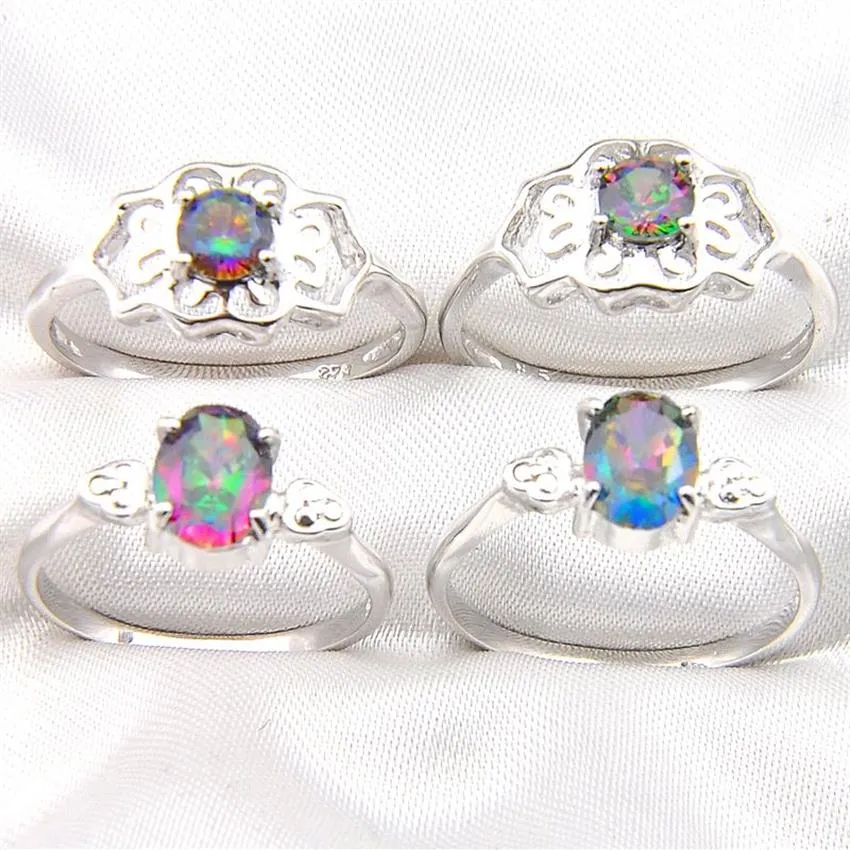 10 st Rainbow Mystic Topaz Gems 925 Sterling Silver Ring for Women's Wedding Engemet Party Jewelry American Australia Holi2854