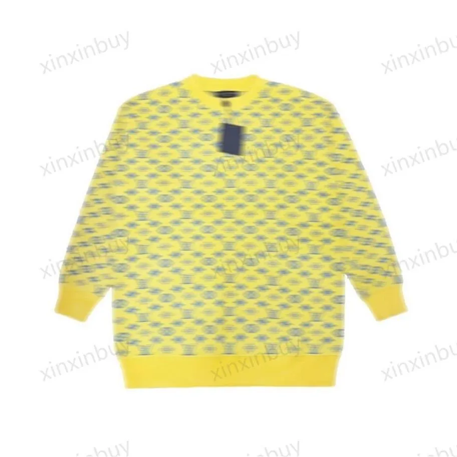 xinxinbuy män designer hoodie tröja blommor gula bokstäver jacquard bomull casual mode kvinnor svart xs-2xl2239