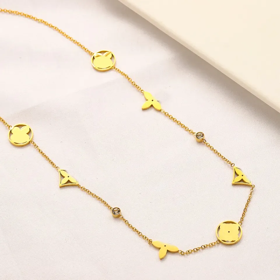 18K Gold Plated Luxury Designer Pendants Necklaces Crystal Stainless Steel Letter Choker Pendant Necklace Chain Jewelry Accessories Gifts