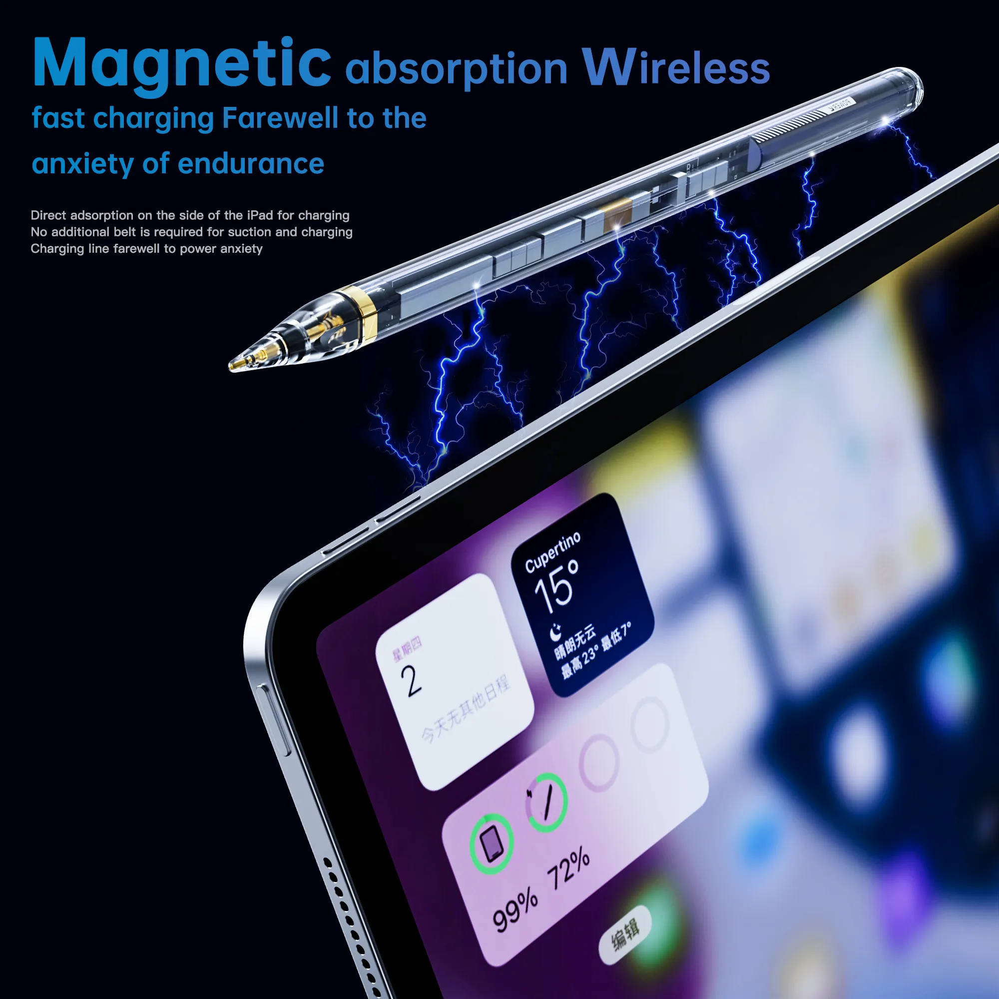 Bolígrafo inalámbrico sensible inteligente transparente magnético de nueva moda, bolígrafo Stylus para iPad Pencil