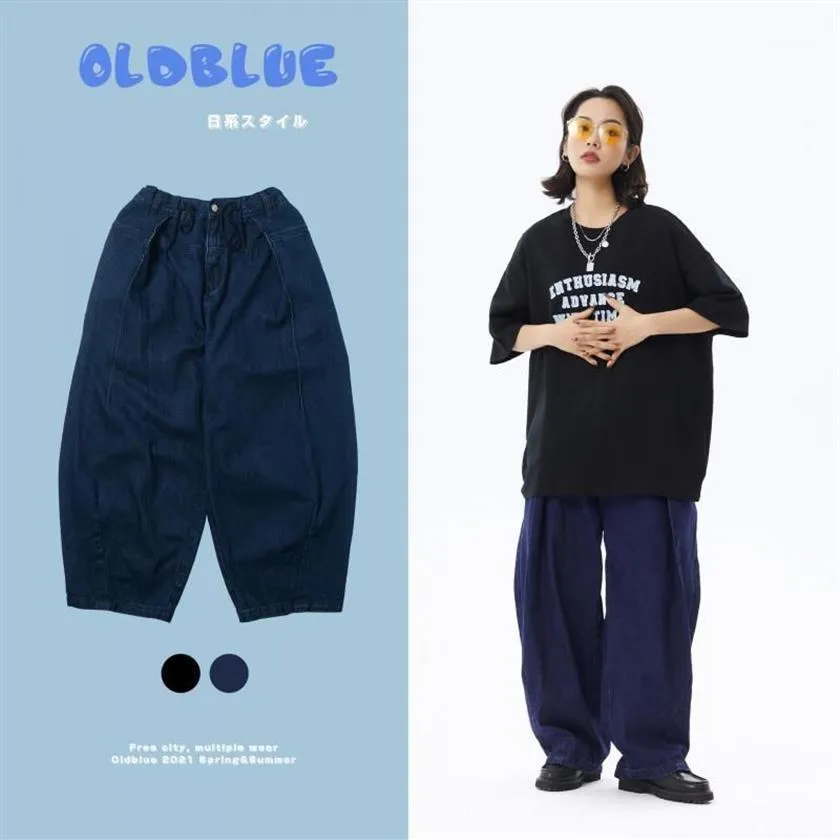 Herr jeans japansk stil 2021 höst och vinter retro multifold skateboard pappa byxor lösa super denim byxor casual248z