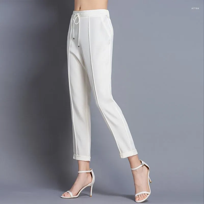 Calças femininas de alta qualidade branco feminino calças de seda para mulheres casual harem moda coreana 2023 pantalones de mujer pph4174