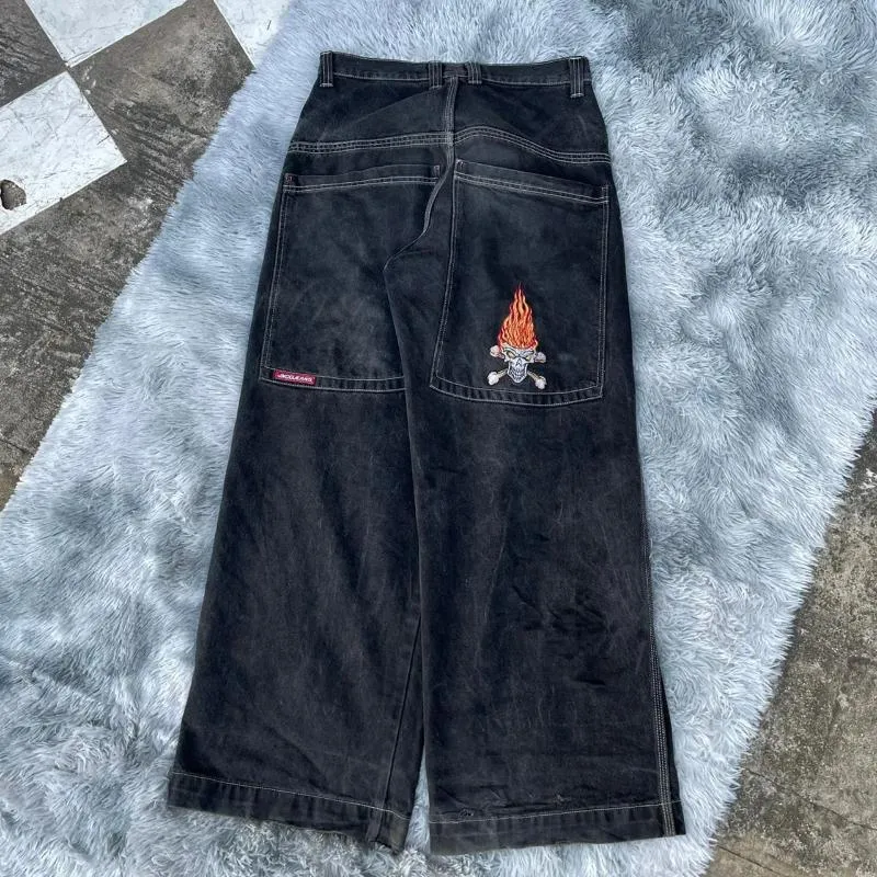 Streetwear JNCO Y2k Hip Hop Cartoon Graphic Print Vintage Baggy Black Pants Men Women High Waist Wide Leg Trousers j5