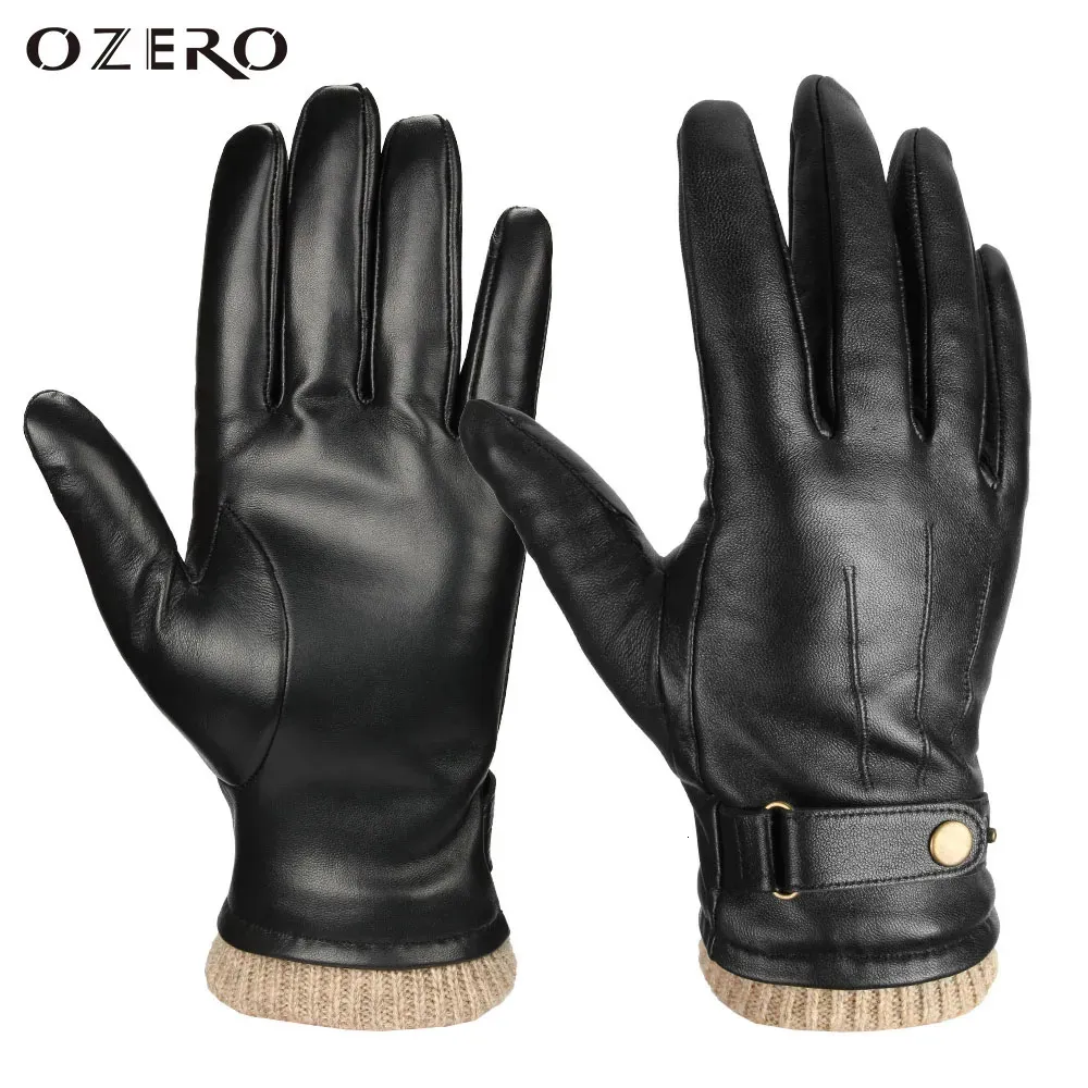 Fem fingrarhandskar Ozero Mens Winter Gloves Nappa Leather Warm Cashmere Pekskärm Dress Glove - Termiska gåvor till pappa eller make 231007