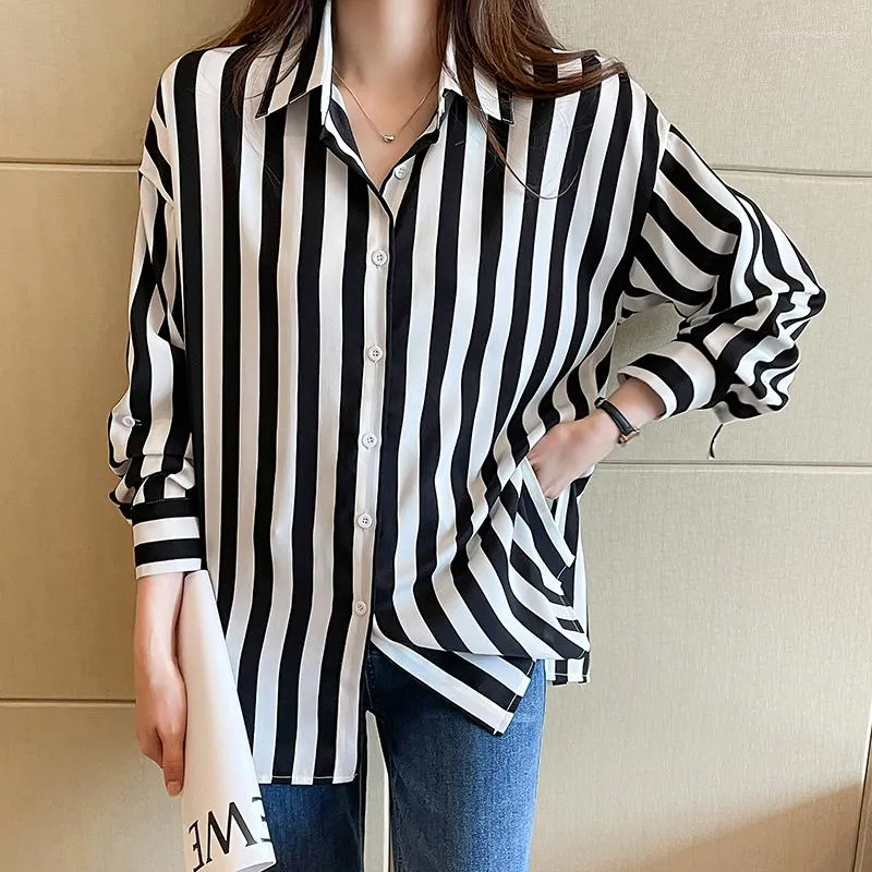 Blusas de mujer moda coreana camisa de mujer a rayas Blusa de manga larga abotonada ropa de otoño camisas elegantes blusas básicas para mujer