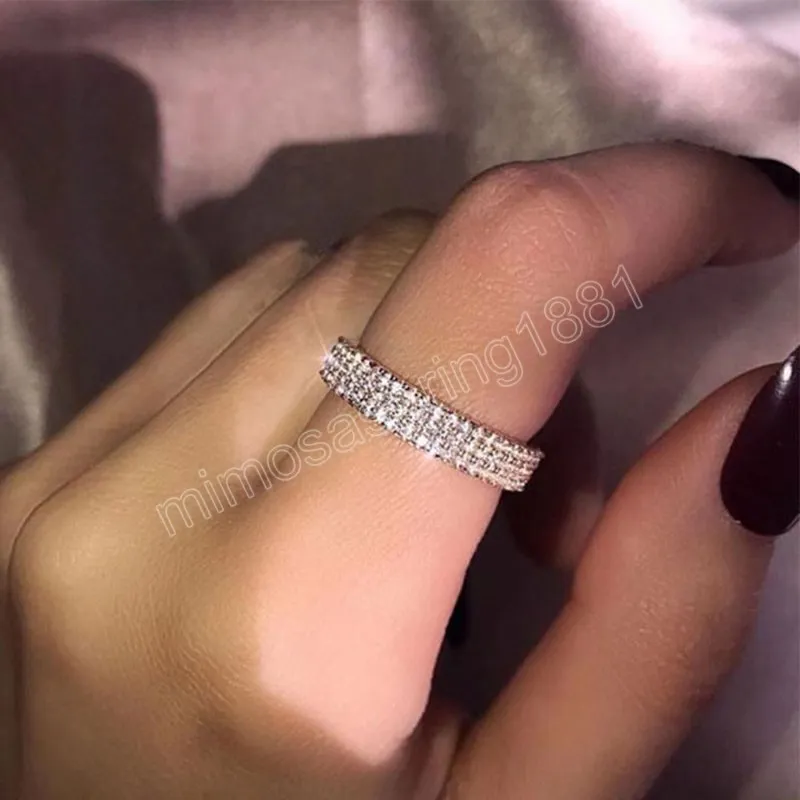 Volledige Moissanite Ring Drie Rij Diamond Engagement Wedding Band Hip Hop Ringen Voor Vrouw Man Jewely