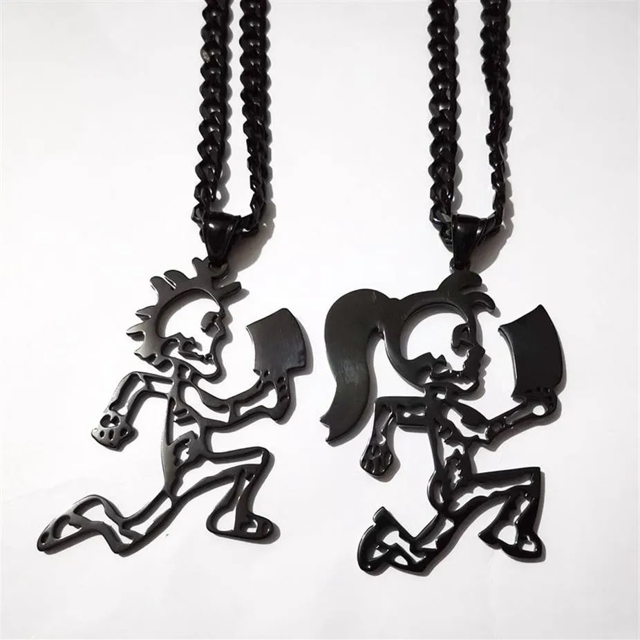 Stainless Steel Hatchetman BLACK juggalette Skeleton 2 S steel CHARM INSANE CLOWN POSSE TWIZTID RARE &black Curb chain neckl287E